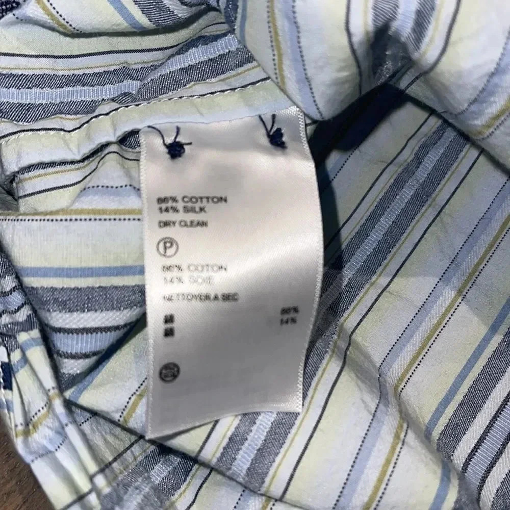 Tommy Bahama Men Size L White Blue Stripe Cotton Silk Shirt - Picture 8 of 10